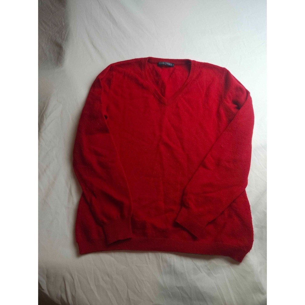 Woolovers Sweater Womens Medium Red Knit V-Neck Pullover Long Sleeve Casual